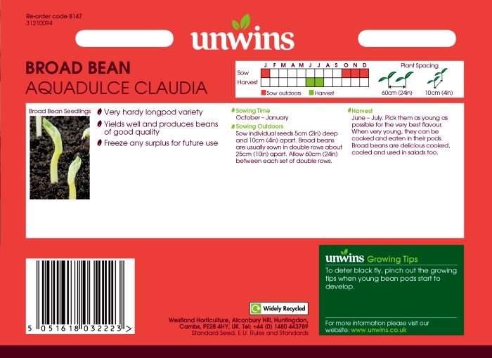 Picture of Unwins Broad Bean Aquadulce Claudia