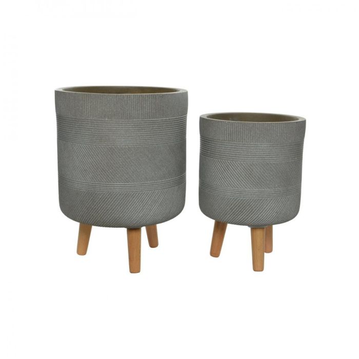 Picture of Fibre Clay Planter with Wood Legs - Set of 2