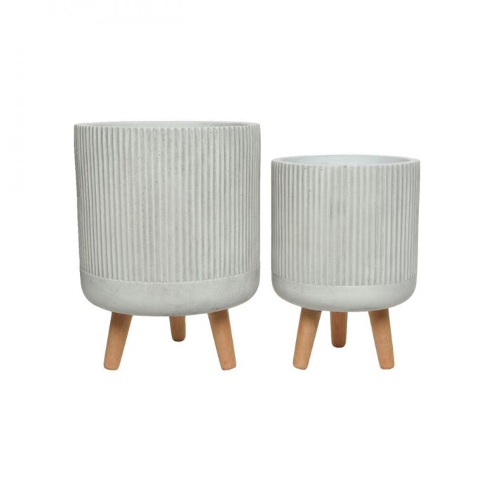 Picture of Fibre Clay Planter with Wood Legs - Set of 1