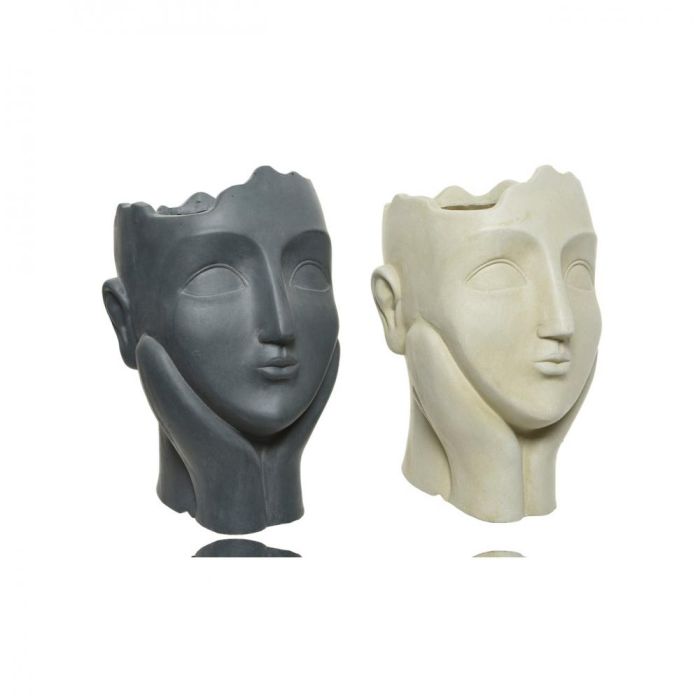 Picture of Fibreclay Lady Face Planter  2 Assorted - Black/Cream