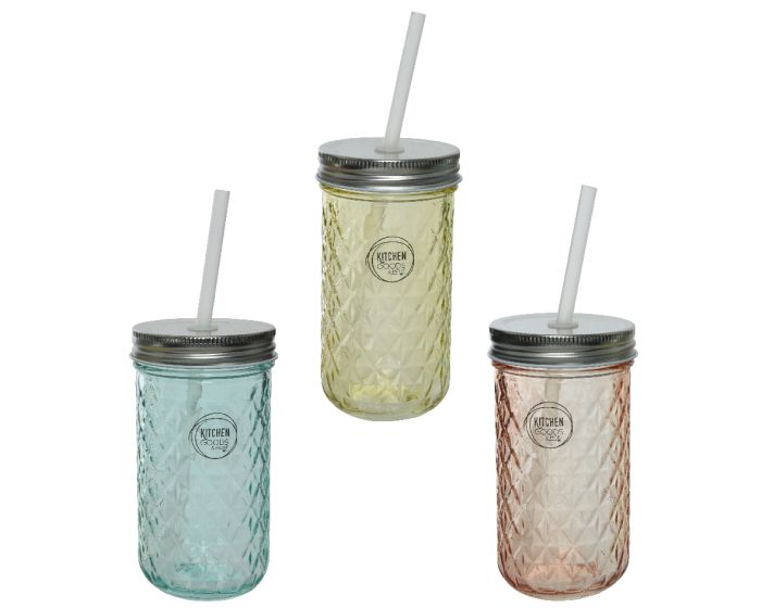 Picture of Drinking Jar Glass 3 Colours Assorted