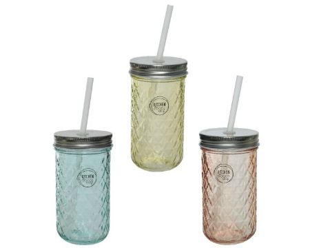 Picture of Drinking Jar Glass 3 Colours Assorted
