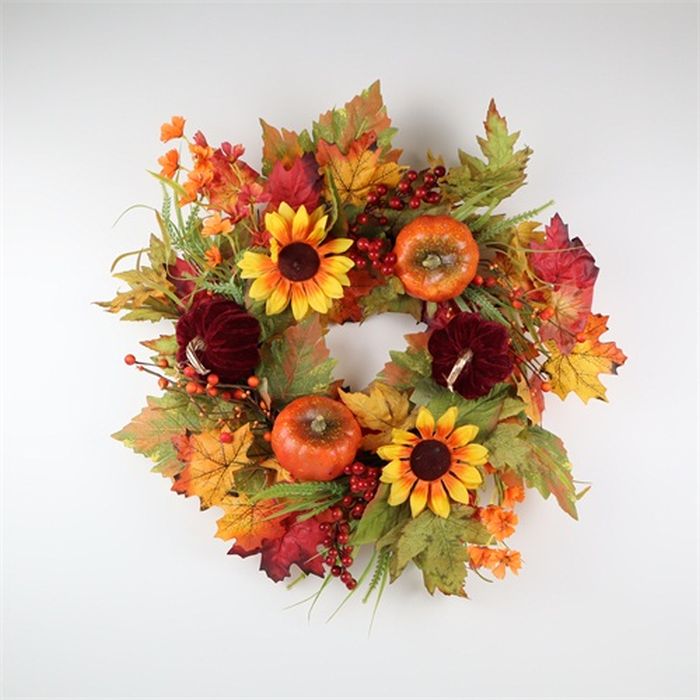 Picture of 24" Wreath Sunflowers & Pumpkins 