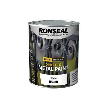 Show details for Ronseal 750ml  Direct To Metal Paint White Satin Picture of Ronseal 750ml  Direct To Metal Paint White Satin